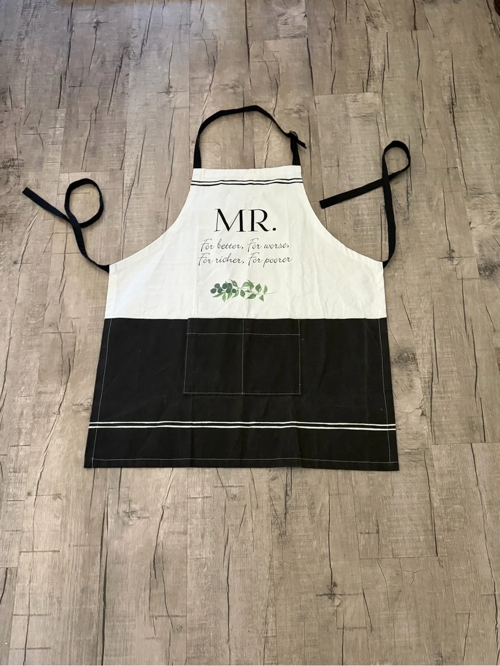 MR. Two-Tone Black and White Cotton Apron with Pocket